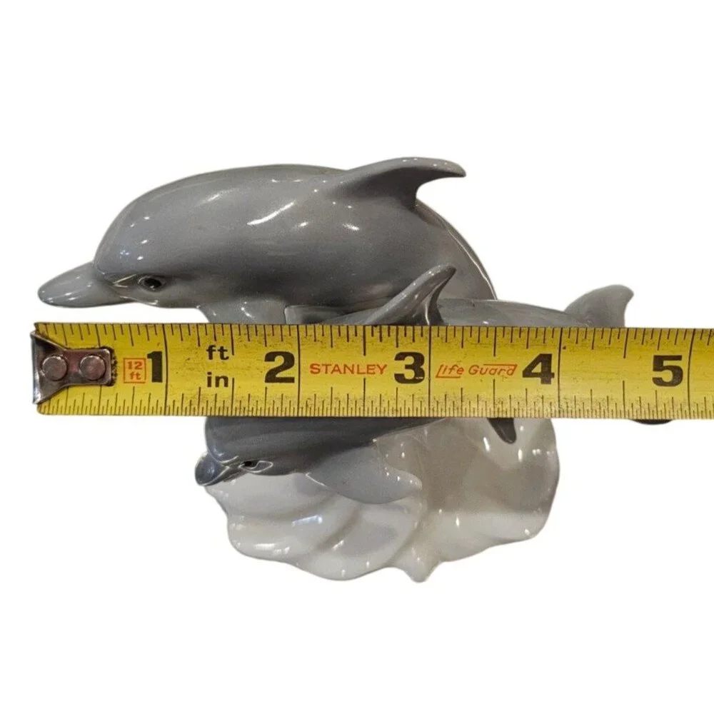 Otagiri Porcelain Gray Dolphins White Wave Figurine Figure Made in Japan Vintage